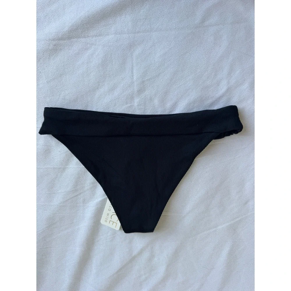 L Space Veronica Black Ribbed Bikini Bottom RHVEC18 Women Medium NEW Swim Beach